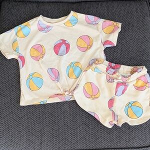 Zara Kids Retro Beach Ball Matching Set Shirt And Shorts 2 Years